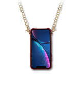 exklusive iphone 13 Pro leder tasche im Rot von vorne mit Gold Kette