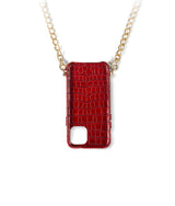 exklusive iphone 13 Pro leder tasche im Rot von hinten mit Gold Kette