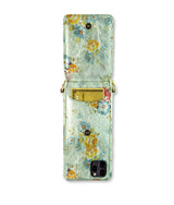exklusive iphone 13 Pro leder tasche mit Blumendruck mit Katenfach von vorne von Mia Min Milano
