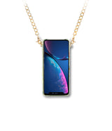 exklusive iphone 13 Pro leder tasche mit Blumendruck  von vorne  mit Gold Kette von Mia Min Milano