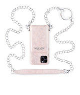 exklusive iphone 13 Pro leder tasche in Pink mit Silber Kette und Magic Ring von Mia Min Milano
