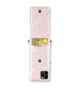 exklusive iphone 13 Pro leder tasche in Pink mit Silber Kette und Magic Ring von Mia Min Milano