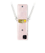 exklusive iphone 13 Pro leder tasche in Pink mit Silber Kette und Magic Ring von Mia Min Milano
