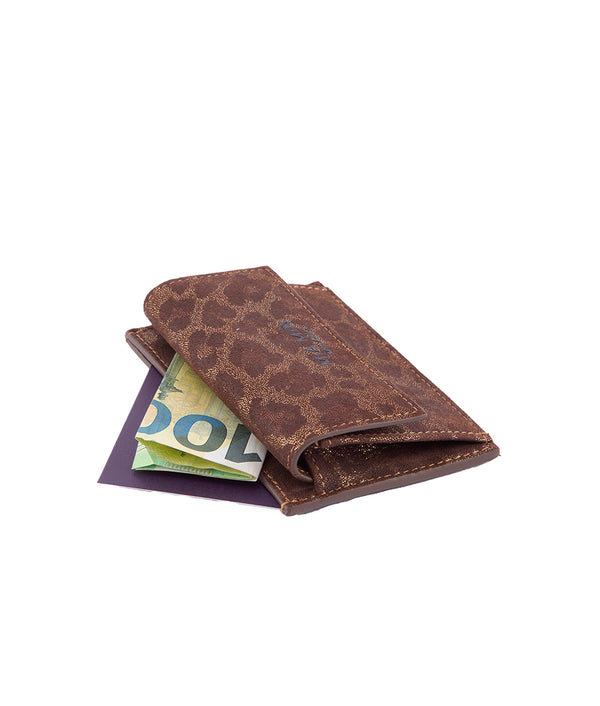 PICCOLO LEO - fine card case made of genuine lambskin with leo pattern in classic brown