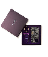 luxus iphone 13 Pro lederhülle in Schwarz und Gold mit einem einzigartigen design mit Kartenfach nur - mia min milano  Geschenk Box