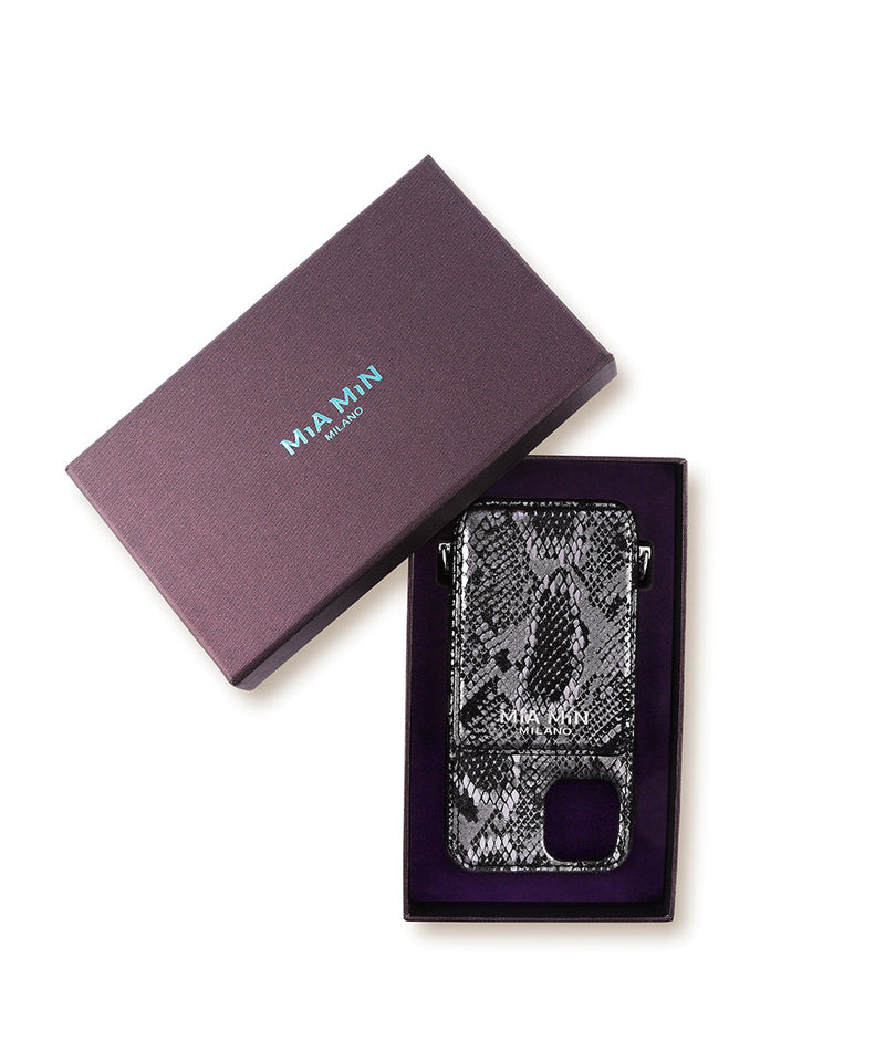 luxus iphone 13 Pro lederhülle in Schwarz mit einem einzigartigen design mit Kartenfach nur - mia min milano - Geschenk Box