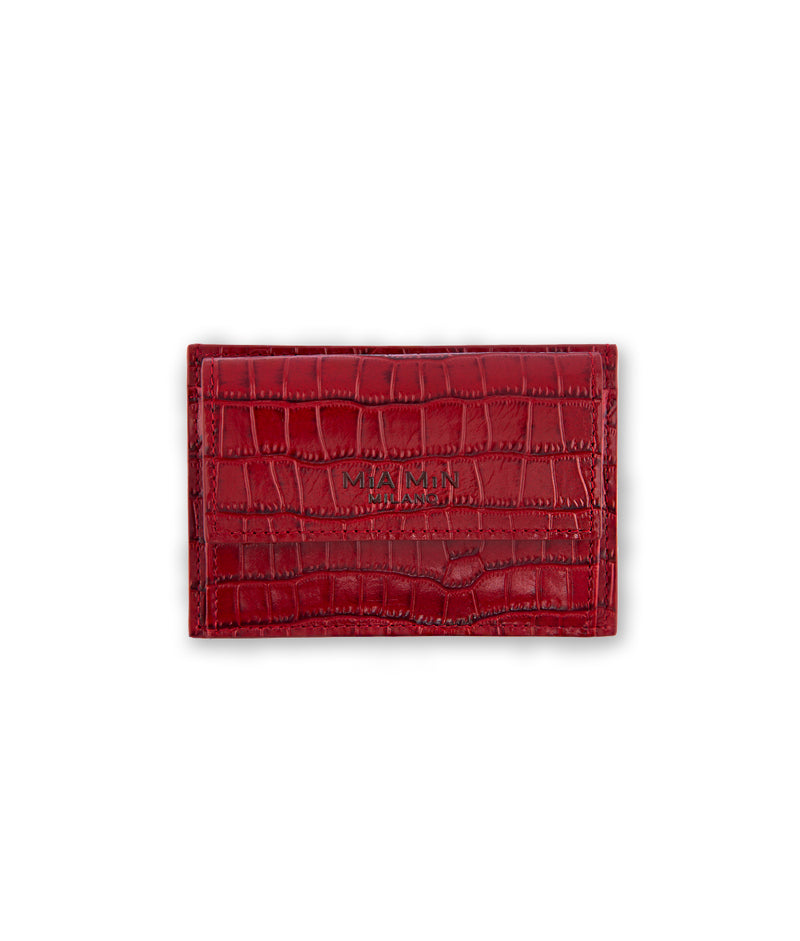 DIVA MIA - fine card case made of genuine calfskin with crocodile effect in elegant bordeaux red
