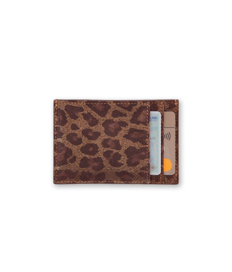 PICCOLO LEO - fine card case made of genuine lambskin with leo pattern in classic brown